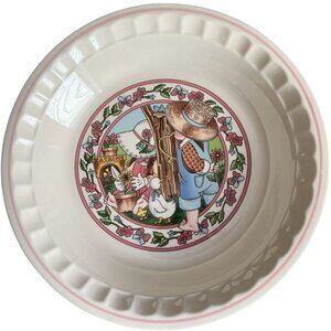 Vtg 1989 WATKINS Country Kids "Springs Fancy" Ceramic Recipe Pie Plate 10.75" D